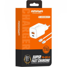 СЗУ Amaya E48D PD33W+QC3.0 (1USB-A/1C) + кабель Type-C to Type-C – Белый