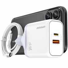 СЗУ Amaya E580T PD45W+QC3.0 GaN (1USB-A/1C) + кабель Type-C to Type-C – Белый