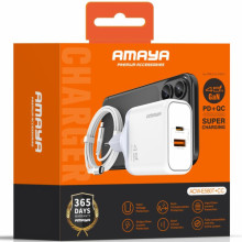 СЗУ Amaya E580T PD45W+QC3.0 GaN (1USB-A/1C) + кабель Type-C to Type-C – Белый