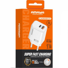 СЗУ Amaya E43D PD20W (1USB-A/1C) + кабель USB to Type-C – Белый