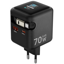 МЗП Amaya E700D PD70W+QC3.0 GaN (1USB-A/1C) + Retractable Cable Type-C – Чорний