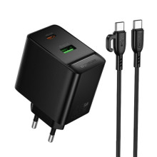 СЗУ Borofone BAS16A Erudite PD45W+QC3.0 (1USB-A/1C) + кабель Type-C to Type-C