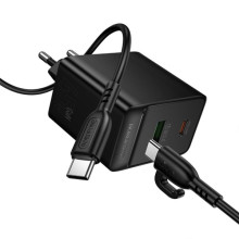 СЗУ Borofone BAS16A Erudite PD45W+QC3.0 (1USB-A/1C) + кабель Type-C to Type-C – Черный