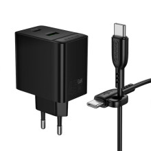 СЗУ Borofone BAS16A Erudite PD45W+QC3.0 (1USB-A/1C) + кабель Type-C to Type-C – Черный