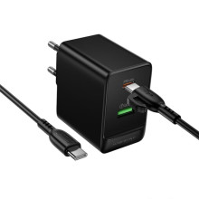 СЗУ Borofone BAS16A Erudite PD45W+QC3.0 (1USB-A/1C) + кабель Type-C to Type-C – Черный
