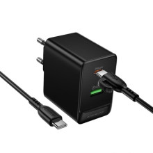 СЗУ Borofone BAS17A Erudite PD65W+QC3.0 (1USB-A/1C) + кабель Type-C to Type-C – Черный