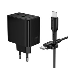 СЗУ Borofone BAS17A Erudite PD65W+QC3.0 (1USB-A/1C) + кабель Type-C to Type-C – Черный
