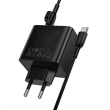 СЗУ Borofone BAS17A Erudite PD65W+QC3.0 (1USB-A/1C) + кабель Type-C to Type-C – Черный