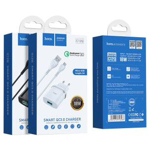 МЗП Hoco C12Q Smart QC3.0 3A (1USB-A) + кабель USB to MicroUSB – Білий