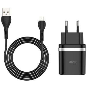 МЗП Hoco C12Q Smart QC3.0 3A (1USB-A) + кабель USB to MicroUSB – Чорний