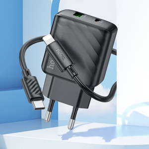 МЗП Hoco CS23A Sunlight PD30W+QC3.0 (1USB-A/1C) + кабель Type-C to Lightning – Чорний