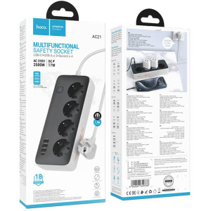 Подовжувач Hoco AC21 Sunlight 4-bit (1C/3A/4xSocket) (1.5m) – Білий