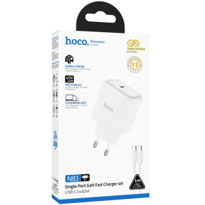 МЗП Hoco N83 Profit PD40W (1USB-C) + кабель Type-C to Type-C – Білий