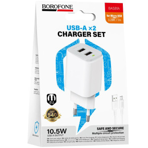 МЗП Borofone BAS81A Star 10.5W (2USB-A) + кабель USB to MicroUSB