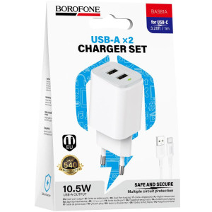 МЗП Borofone BAS81A Star 10.5W (2USB-A) + кабель USB to Type-C