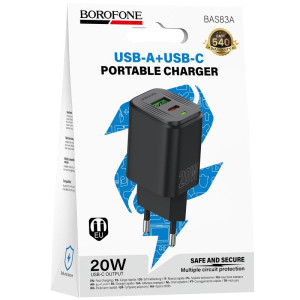 МЗП Borofone BAS83A Star PD20W+QC3.0 (1USB-A/1C)