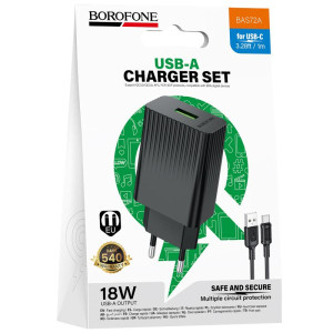 СЗУ Borofone BAS72A Source QC3.0 (1USB-A) + кабель USB to Type-C
