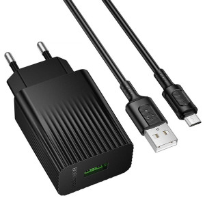 МЗП Borofone BAS72A Source QC3.0 (1USB-A) + кабель USB to MicroUSB – Чорний