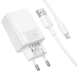 МЗП Borofone BAS72A Source QC3.0 (1USB-A) + кабель USB to MicroUSB – Білий