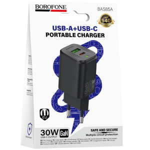 МЗП Borofone BAS85A Star PD30W+QC3.0 (1USB-A/1C) – Чорний