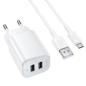МЗП Borofone BAS81A Star 10.5W (2USB-A) + кабель USB to MicroUSB – Білий