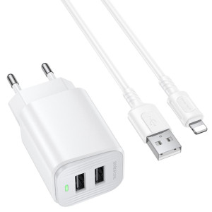 МЗП Borofone BAS81A Star 10.5W (2USB-A) + кабель USB to Lightning – Білий