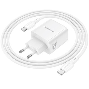 МЗП Borofone BN33 Fuente PD40W (1USB-C) + кабель Type-C to Type-C – Білий