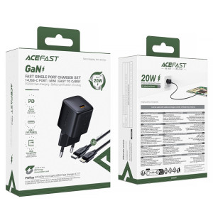 МЗП Acefast A117 mini PD20W GaN (1USB-C) + кабель Type-C to Lightning – Чорний