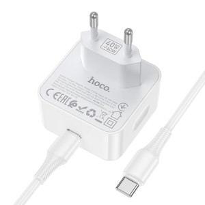 СЗУ Hoco C161A Speed PD40W (1USB-C) + кабель Type-C to Type-C – Белый