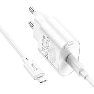 СЗУ Hoco C109A Fighter PD20W+QC3.0 (1USB-A/1C) + кабель Type-C to Lightning – Белый