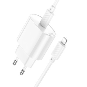 СЗУ Hoco C109A Fighter PD20W+QC3.0 (1USB-A/1C) + кабель Type-C to Lightning – Белый