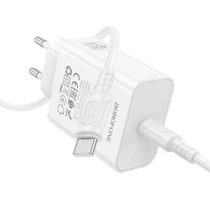 СЗУ Borofone BA109A Star PD40W (1USB-C) + кабель Type-C to Type-C – Белый