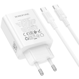 СЗУ Borofone BA109A Star PD40W (1USB-C) + кабель Type-C to Type-C – Белый