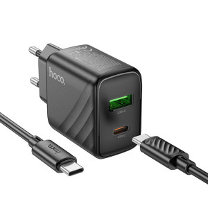 СЗУ Hoco CS23A Sunlight PD30W+QC3.0 (1USB-A/1C) + кабель Type-C to Type-C – Черный