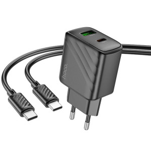 СЗУ Hoco CS23A Sunlight PD30W+QC3.0 (1USB-A/1C) + кабель Type-C to Type-C – Черный