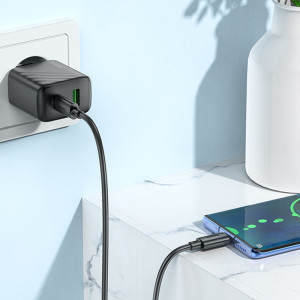 СЗУ Hoco CS23A Sunlight PD30W+QC3.0 (1USB-A/1C) + кабель Type-C to Type-C – Черный