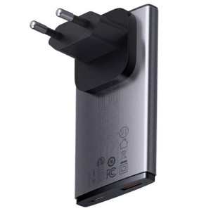 СЗУ Baseus GaN5 Pro Ultra-Slim PD65W+QC3.0 (1USB-A/1C) + кабель Type-C to Type-C (CCGP15011) – Серый