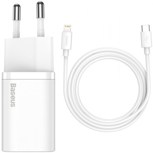 СЗУ Baseus Super Si Quick Charger PD20W (1USB-C) + кабель Type-C to Lightning (TZCCSUP-B) (Белый)