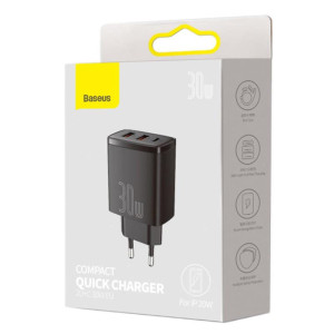 СЗУ Baseus Compact Quick Charger PD30W+QC3.0 (2USB-A/1C) (CCXJ-E) – Черный