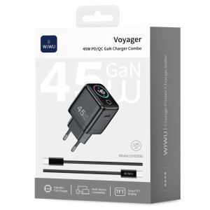 МЗП WIWU CHG500 Voyager PD45W (1USB-C) + кабель Type-C to Type-C