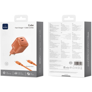 СЗУ WIWU G025 Cube PD45W (2USB-C) + кабель Type-C to Type-C – Оранжевый
