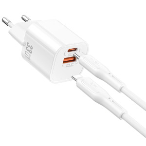 СЗУ WIWU G018 Cube PD33W+QC3.0 GaN (1USB-A/1C) + кабель Type-C to Lightning – Белый