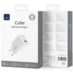 СЗУ WIWU G026 Cube PD67W+QC3.0 GaN (1USB-A/2C) – Белый
