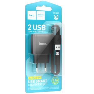 СЗУ Hoco C141A Smart 2.1A (2USB-A) + кабель USB to MicroUSB