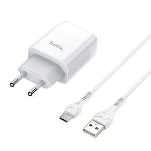 СЗУ Hoco C73A Glorious 2.4A (2USB-A) + кабель USB to Type-C – Белый