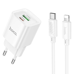 СЗУ Hoco C147A PD20W+QC3.0 (1USB-A/1C) + кабель Type-C to Lightning – Белый