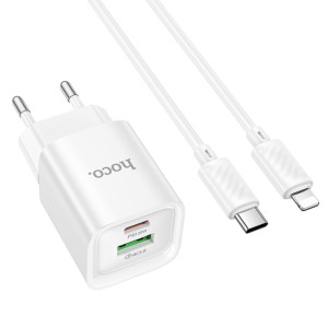 СЗУ Hoco C147A PD20W+QC3.0 (1USB-A/1C) + кабель Type-C to Lightning – Белый