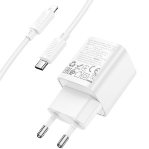 СЗУ Hoco C147A PD20W+QC3.0 (1USB-A/1C) + кабель Type-C to Lightning – Белый