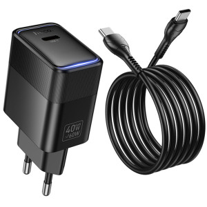 СЗУ Hoco CS113A Lounge PD40W (1USB-C) + кабель Type-C to Type-C – Черный