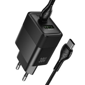 СЗУ Hoco CS112A Lounge PD30W+QC3.0 (1USB-A/1C) + кабель Type-C to Type-C – Черный